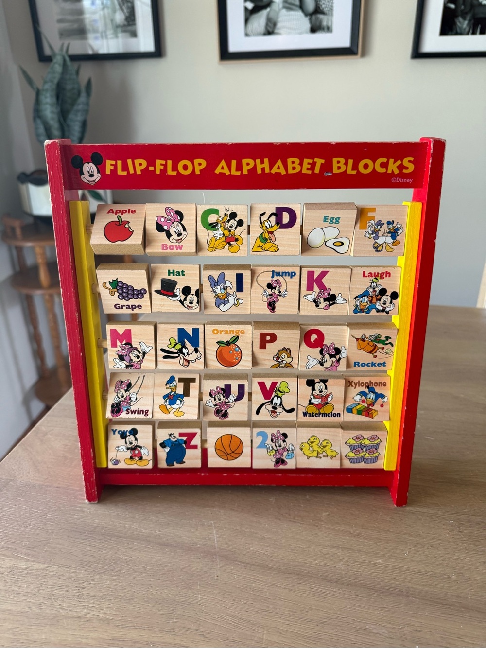 Vintage wooden Disney Flip-Flop Alphabet Blocks Toy